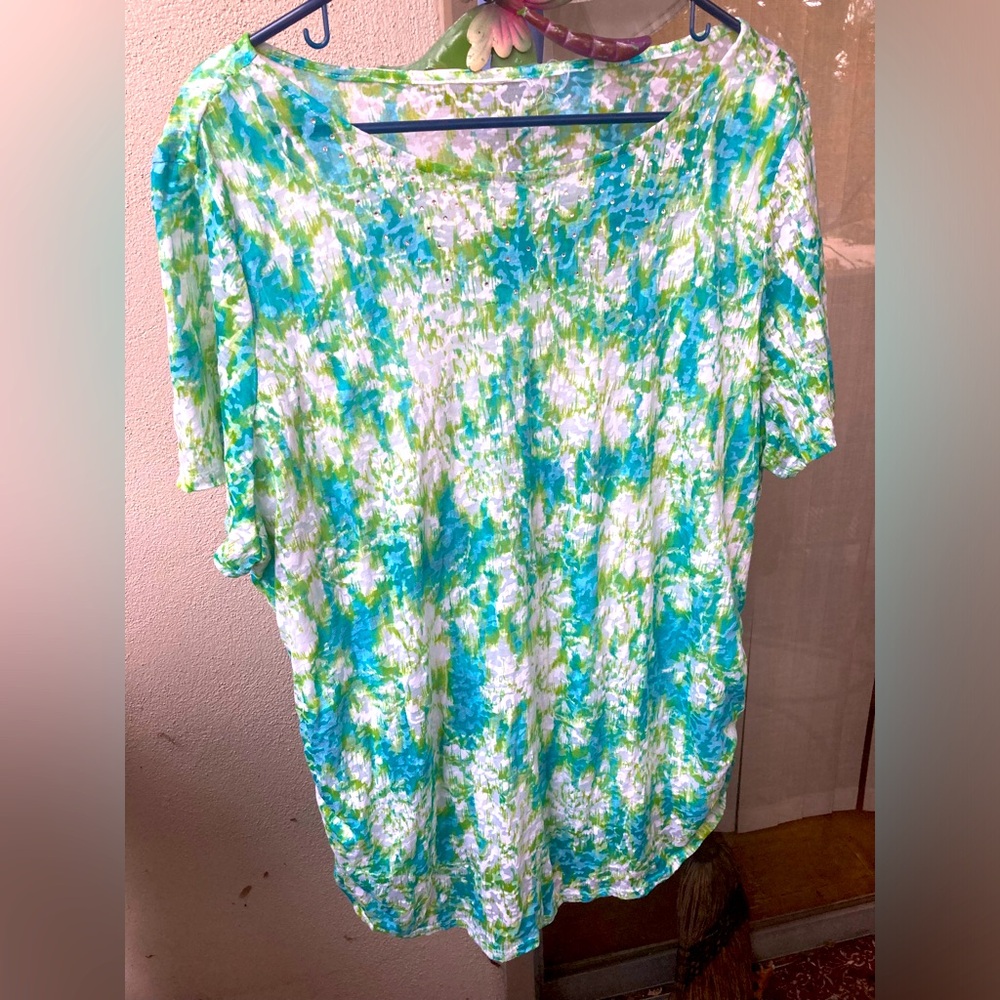 Plus size gauze blouse with built-in tank and rhinestones!